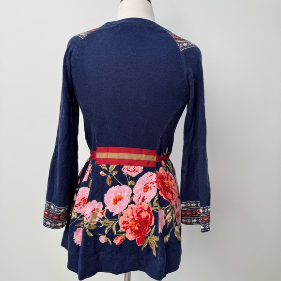 Anthropologie Sparrow Navy Knit Cardigan with Red and Cream Folk Trim Size S - Picture 4 of 11